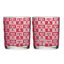 Logo Brands - Texas Rangers Two-Pack 12oz. Gridiron Stained Rocks Glass Set - Multicolor