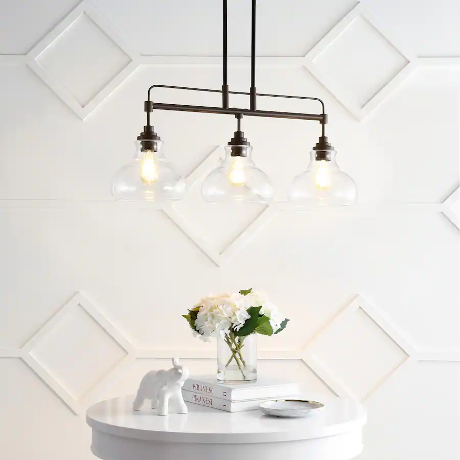 Jonathan Y Marlowe 32.5" 3 Light Farmhouse Industrial Iron/Glass Linear ...