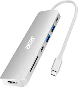 Acer - USB C Dock, 7 in 1 USB-C to HDMI Hub, 2 USBA 3.1 GEN1 and 5Gbps Type-C Data Port, 4K HDMI Port, PD 100W Charging - Silver