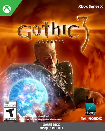 Xbox Series X
Gothic 3 Classic
TEEN Adolescents
Requires content download
Necessite le téléchargement de contenu
GAME DISC DISQUE DU JEU
PIRANHA BYTES
THQ NORDIC - T (Teen 13+)