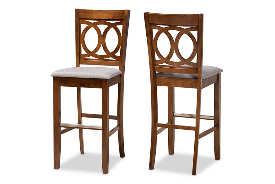 Baxton Studio - Carson Modern Upholstered and Walnut Brown Finished 2-Piece Bar Stool Set - Grey/Walnut