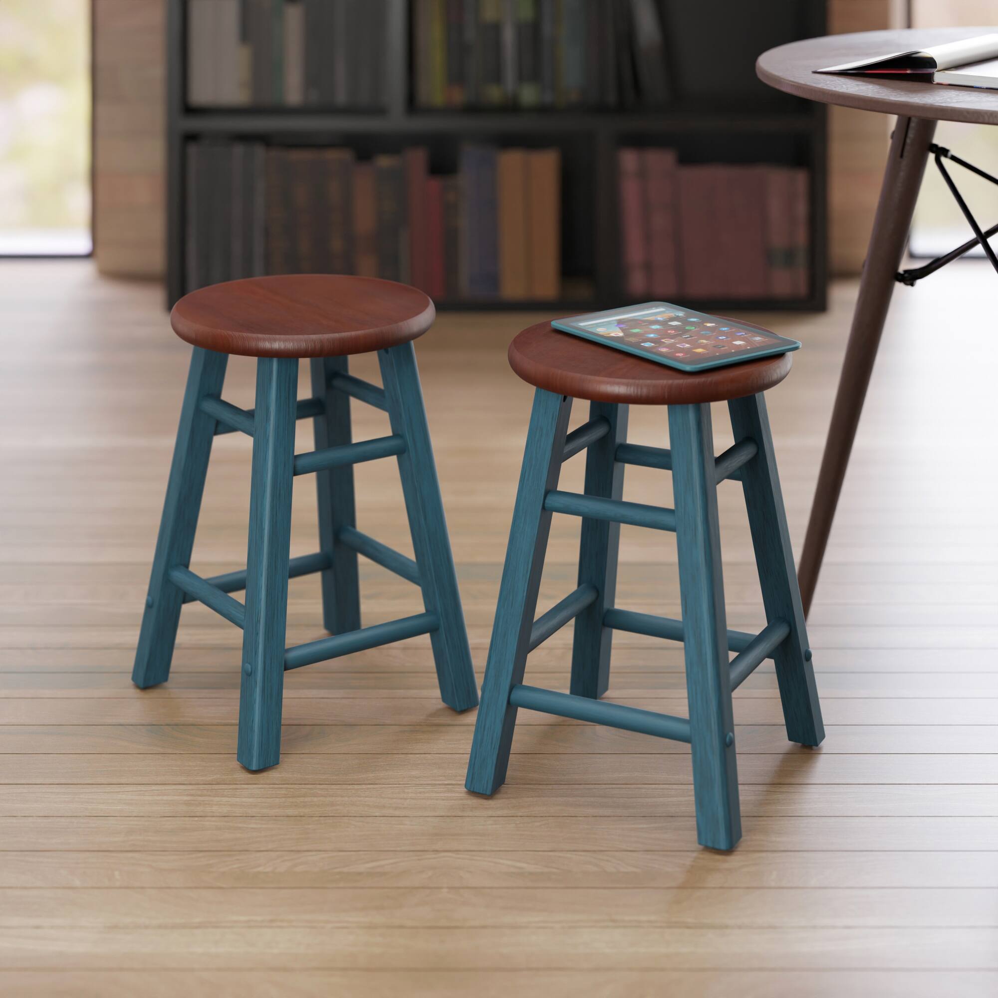 Alt View 10. Winsome Wood - Element 2-Pc Dining Stool Set, Rustic Teal & Walnut - Walnut/Rustic Teal.