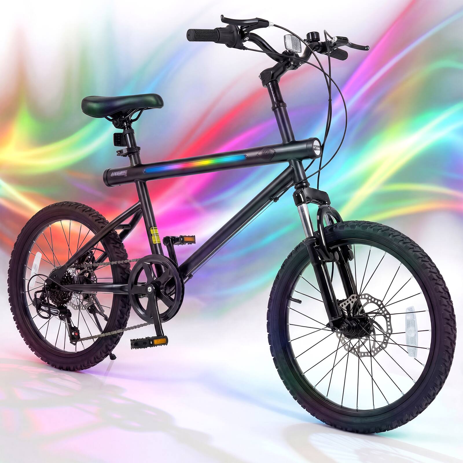 Alt View 9. Costway - Costway 6-Speed Commuter Bicycle,20 LED-lit Hybrid Bike with Stereo Speakers,2 Disc Brakes - Black.