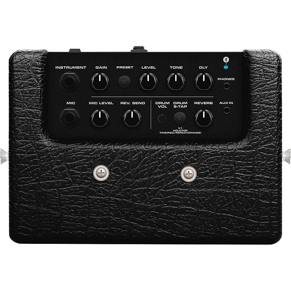 INSTRUMENT GAIN PRESET LEVEL TONE DLY PHONES MIC MIC LEVEL REV. SEND DRUM VOL DRUM S-TAP REVERB AUX IN VOL S-TAP HOLLEON TIME/REPEAT/REVERB