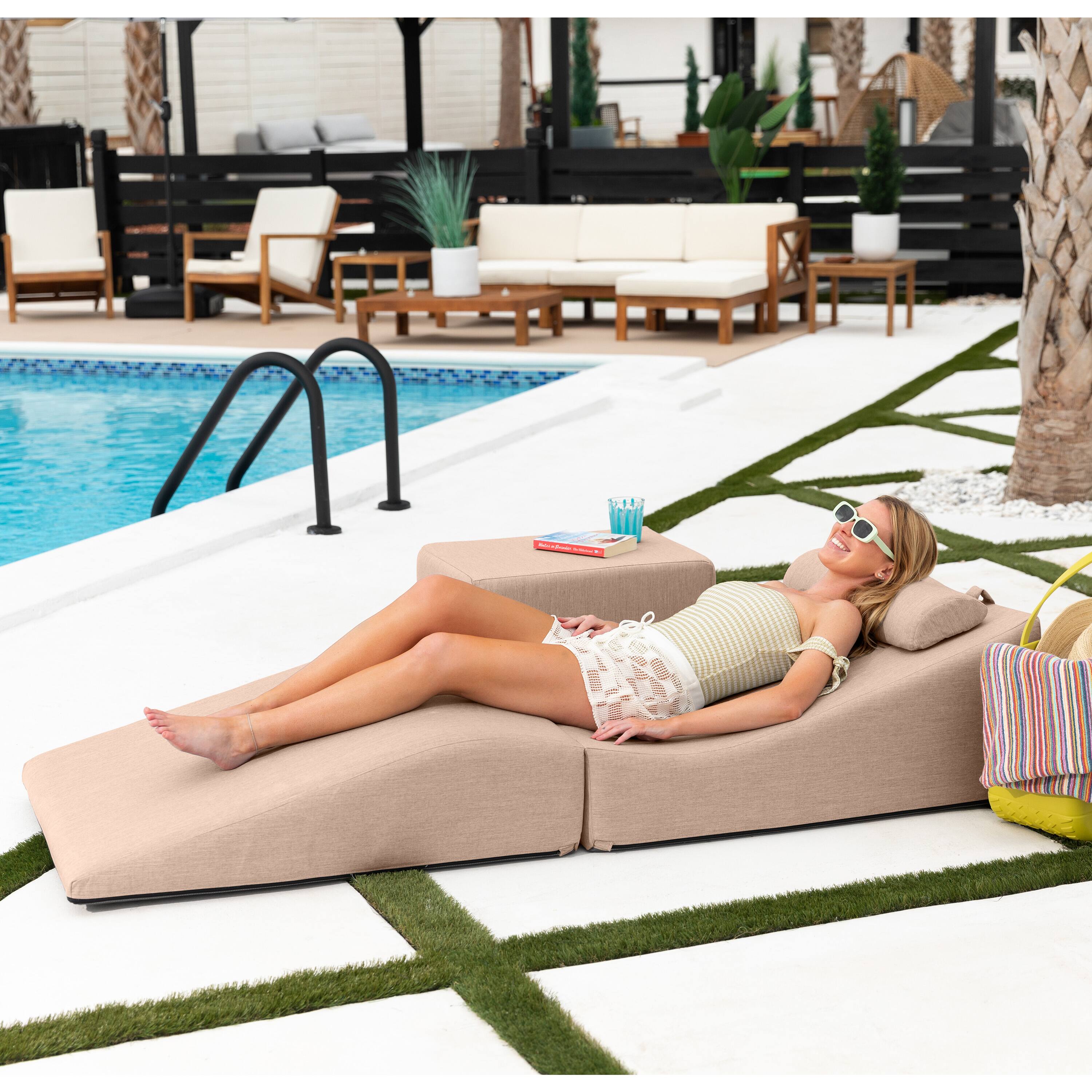 Left. Jaxx - Jaxx Clermont Sun Lounger - Luxurious Waterproof Poolside Lounge & Outdoor Chaise - Sunbrella Petal - Marine Grade Vinyl.