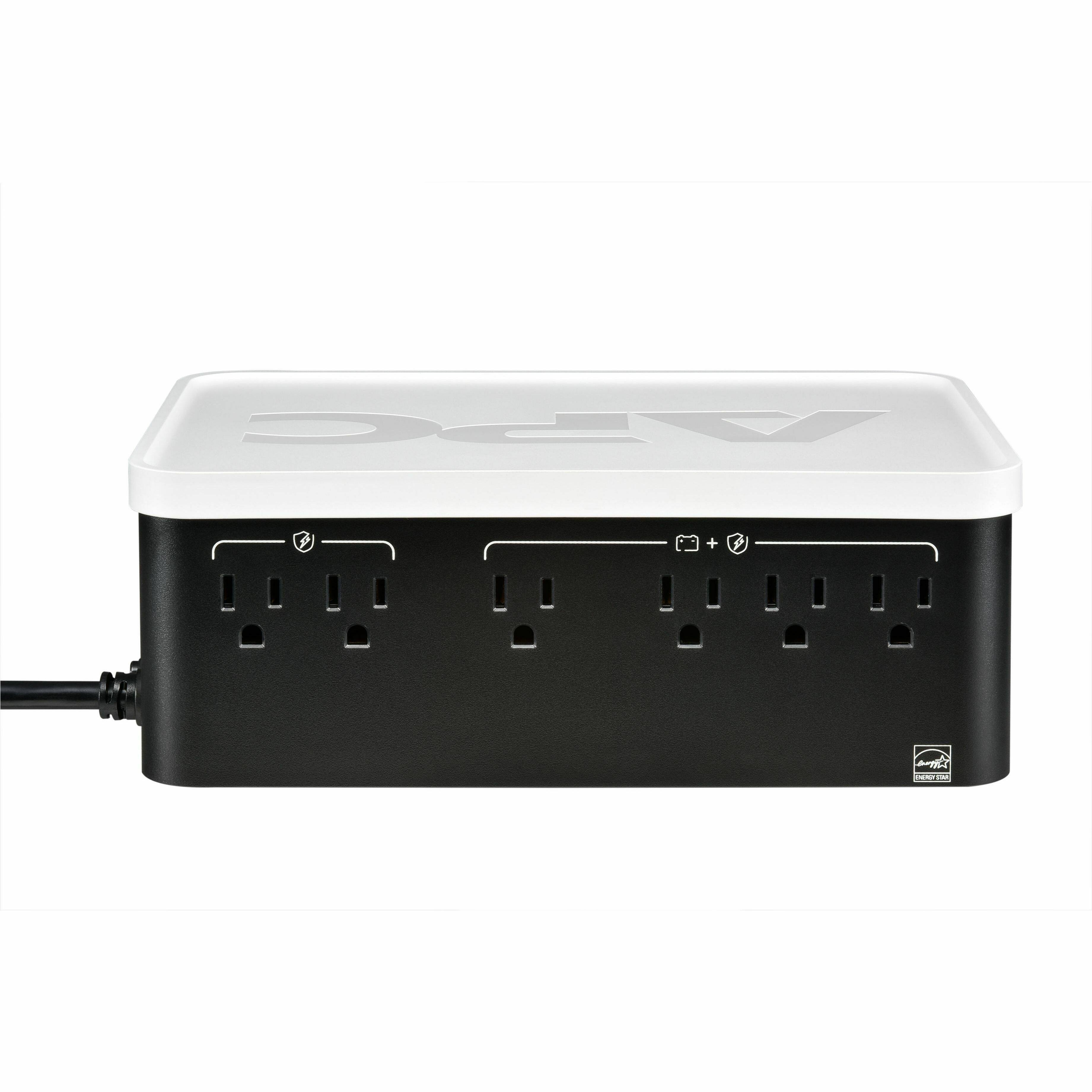 Alt View 8. APC - APC Back-UPS, 500VA/300W, Floor/Wall Mount, 120V, 6x NEMA 5-15R outlets, USB Type A + C Ports, Battery is not user - Black,White.