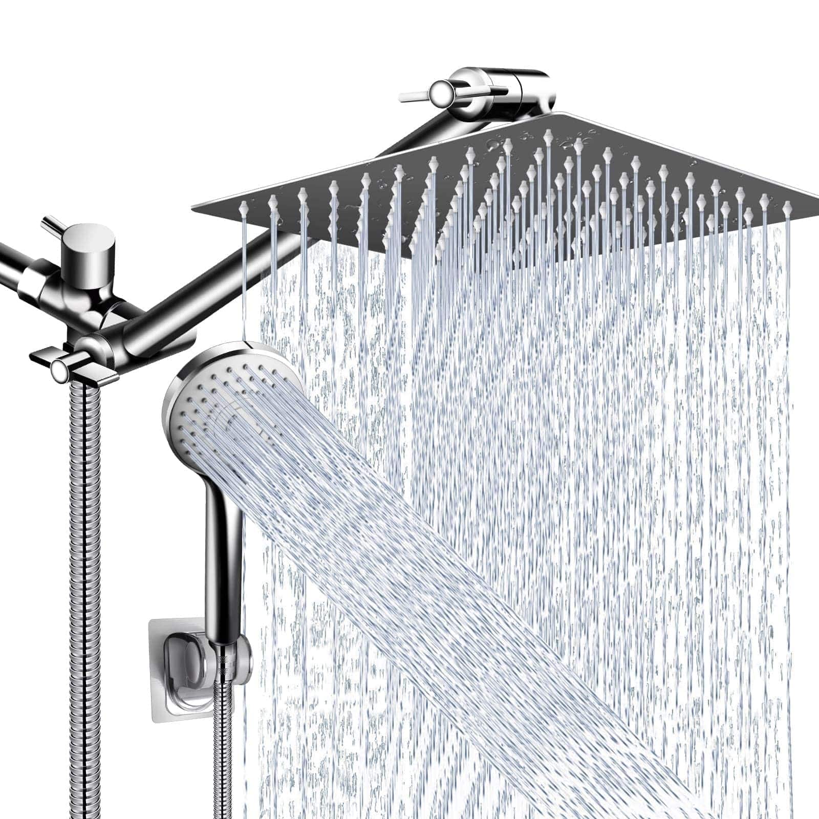 Paradigms Interiors - Shower Head Combo High Rain With 11 Adjustable Extension Arm And tings Handheld Spray Against Low Water Lon - Chrome-10'' Showerhead Set