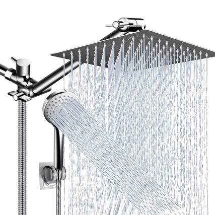 Front. Paradigms Interiors - Shower Head Combo High Rain With 11 Adjustable Extension Arm And tings Handheld Spray Against Low Water Lon... - Chrome-12'' Showerhead Set.
