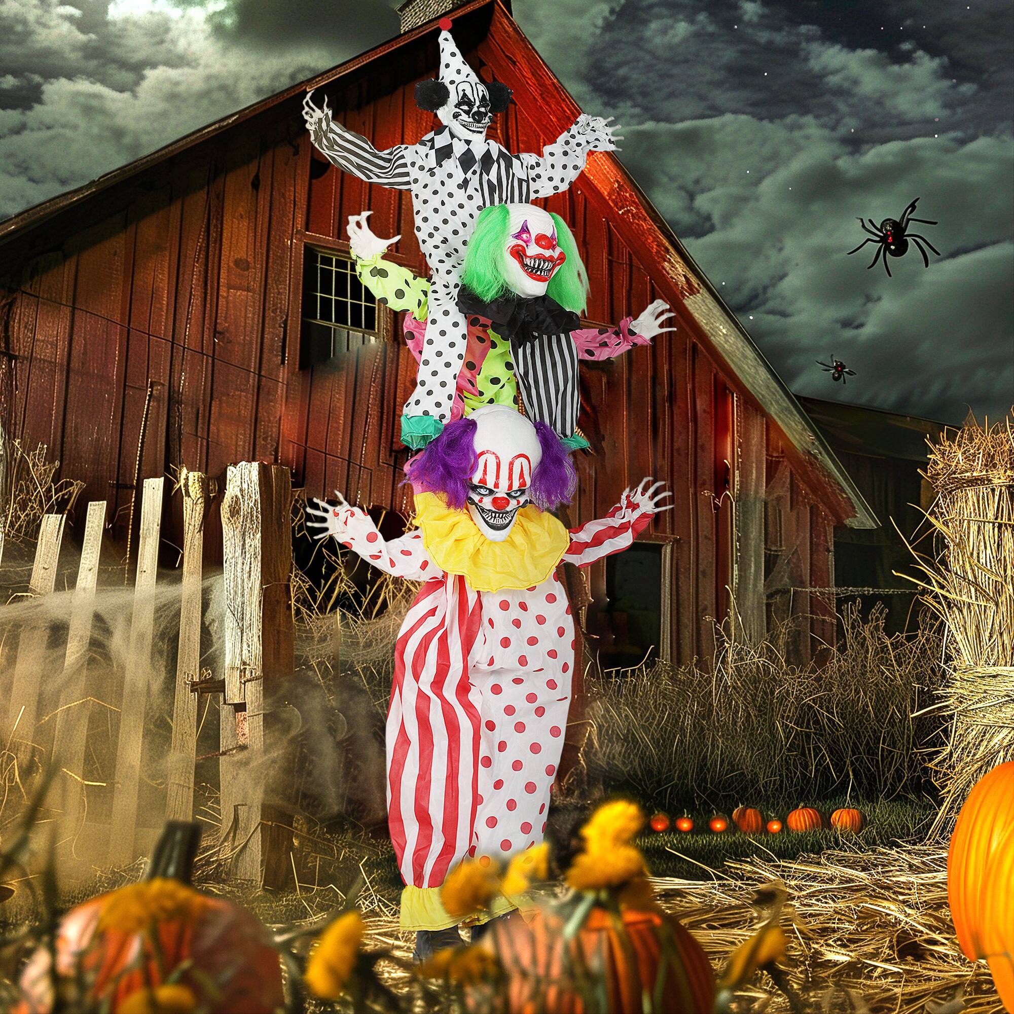 Alt View 1. Outsunny - Stackable Halloween Animatronics Clown with Light Up Eyes, Sound Activated Scary Clown Halloween Decorations for Indoor - Multi-Coloured.
