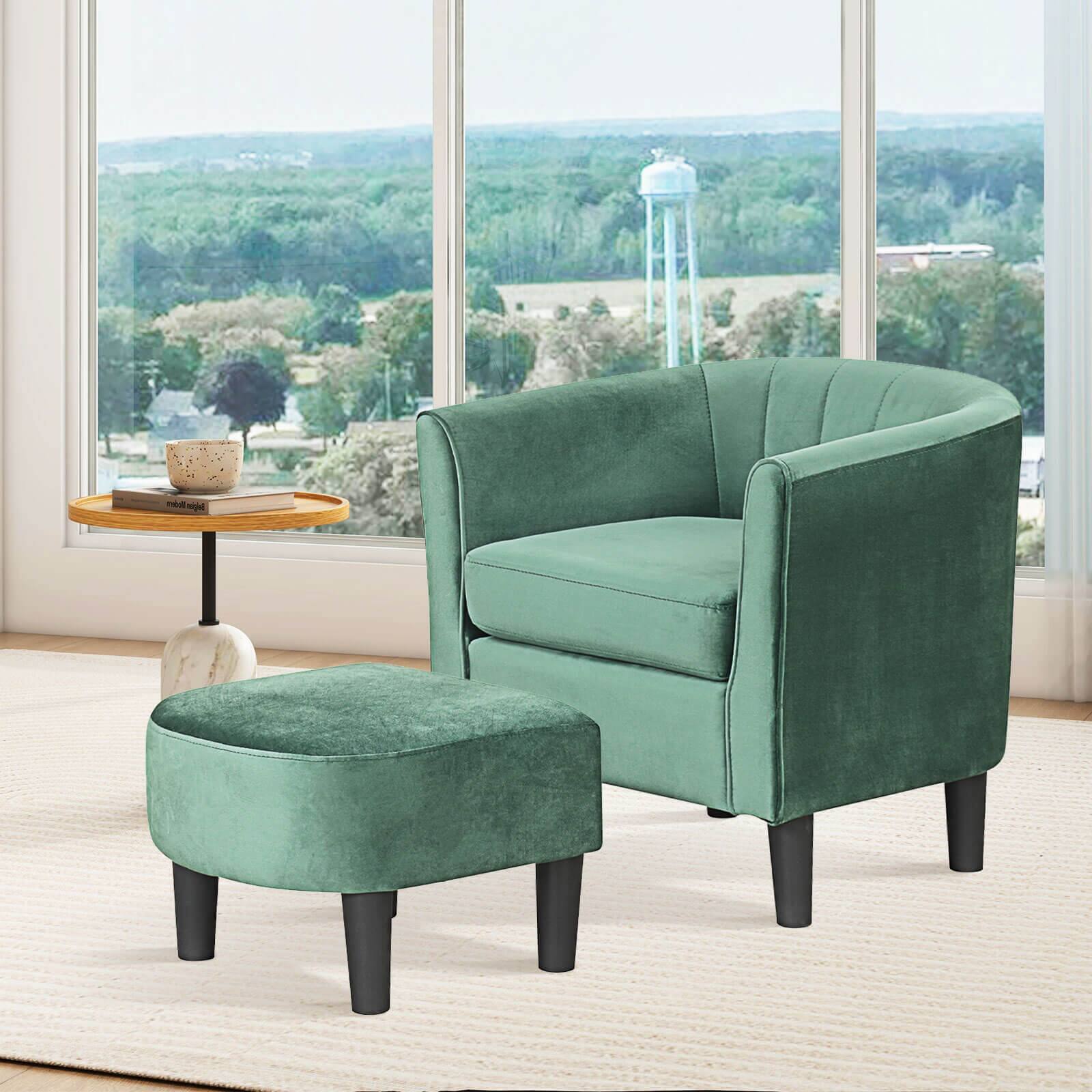 Alt View 1. Costway - Costway Barrel Chair with Ottoman Footrest Curved Backrest Armrests Removable Seat Cushion - Green.