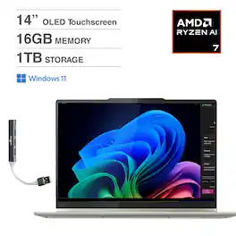 Lenovo - Yoga 7 2-in-1 Laptop 14.0 WUXGA (AMD Ryzen AI 7 350, 16GB LPDDR5X, 1TB M.2 PCIe SSD, Win 11 Home) w/USB Hub - Seashell