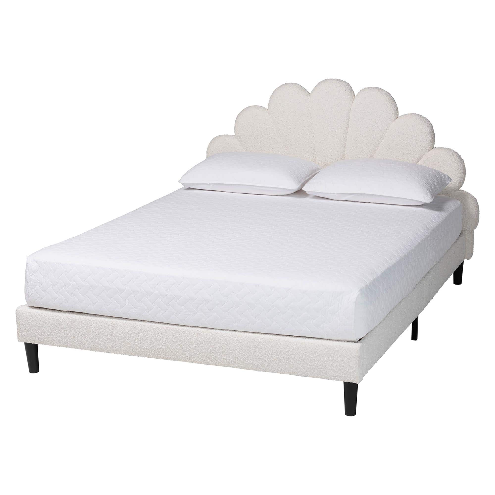 Baxton Studio - Albion Boucle Upholstered Platform Bed – Soft Fabric Queen Size Bed Frame with Padded Headboard - Cream price history on PriceWatchPro