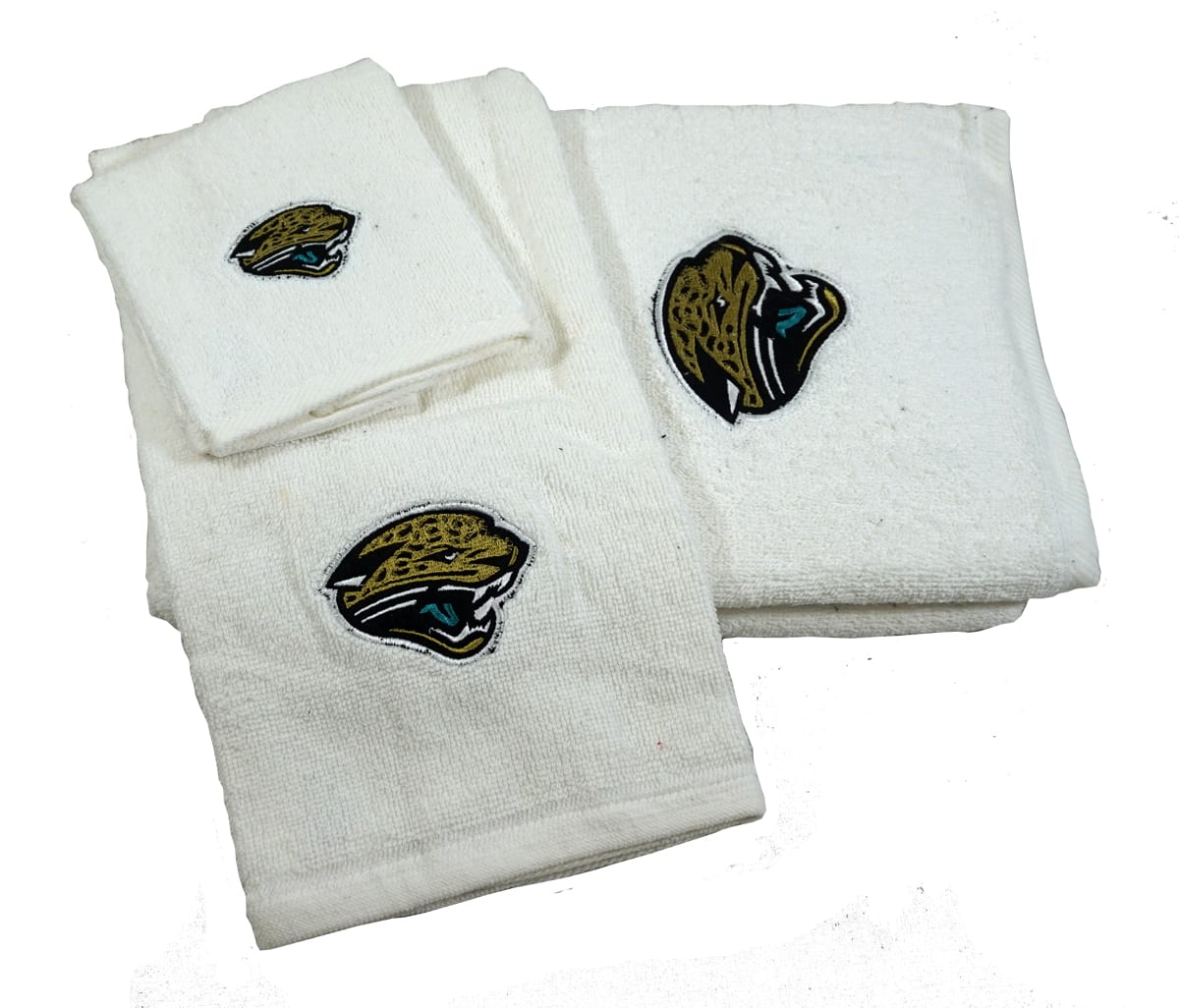 Northwest - Jacksonville Football Jaguars 3 Piece White Embroidered Bathroom Towel Set ~ Includes Bath Towel, Hand Towel & Washcloth - Multi
