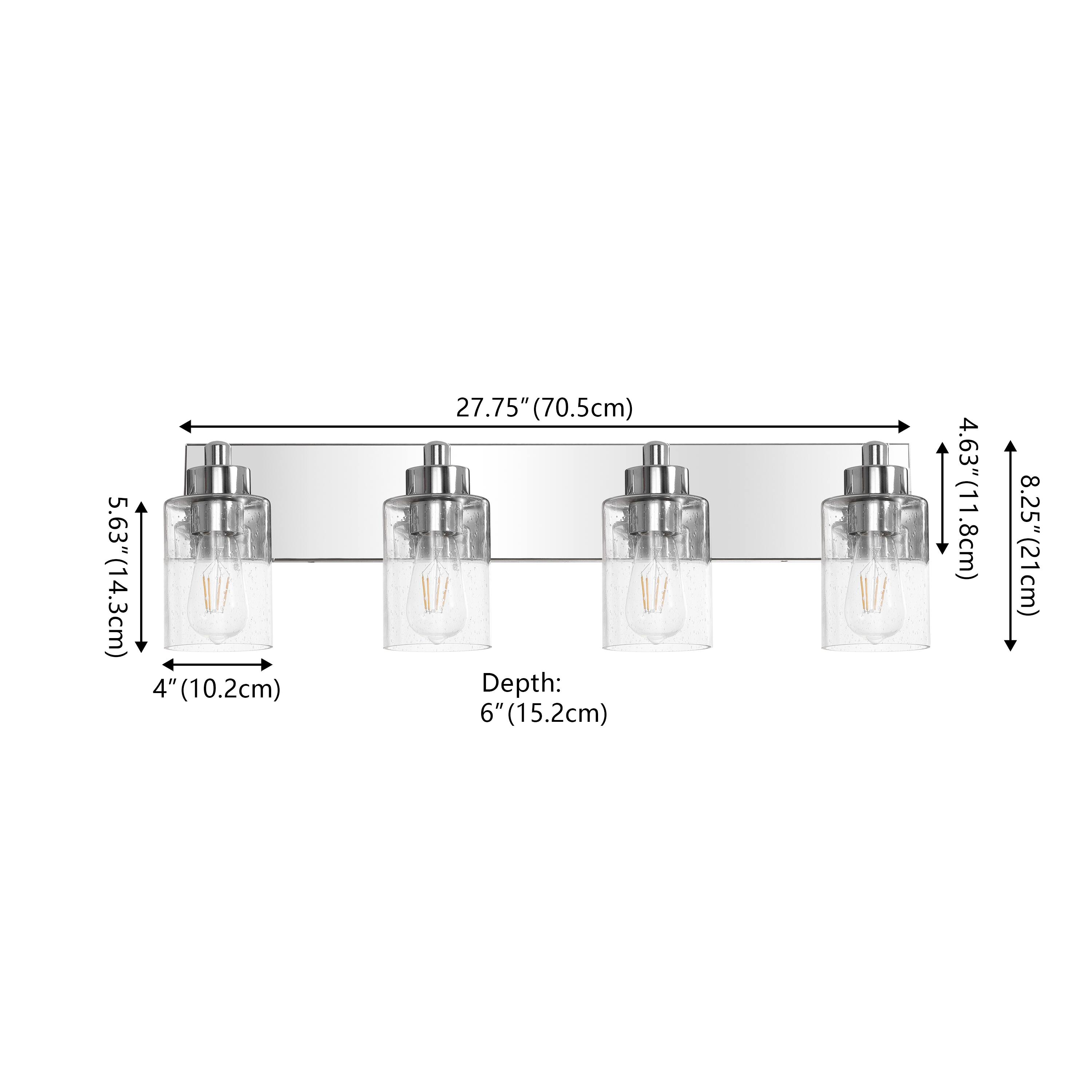 5.63" (14.3cm) x 4" (10.2cm) x 27.75" (70.5cm) / Depth: 6" (15.2cm) x 4.63" (11.8cm) x 8.25" (21cm)