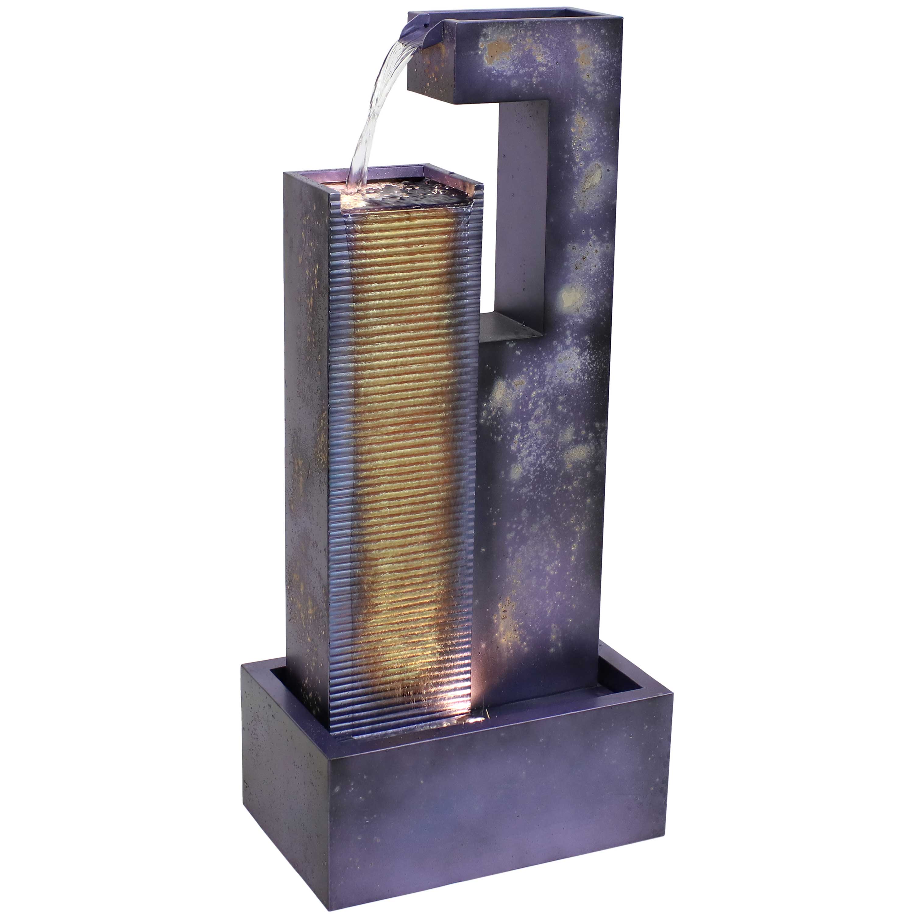 Front. Sunnydaze - Cascading Tower Metal Water Fountain with LED Lights - 32 in - Dark Purple.