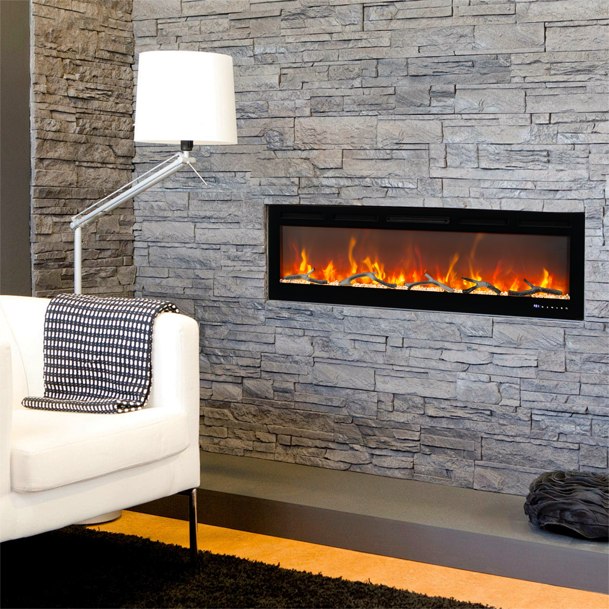 Alt View 2. Jojoka - 50 Inch Electric Fireplace in-Wall Recessed and Wall Mounted, 750W/1500W Heater with Remote Control, Touch Screen, WiFi.