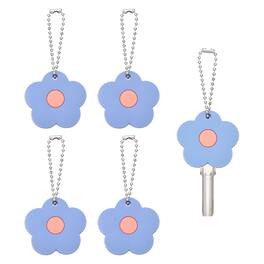 Unique Bargains - 5pcs Key Covers Caps, PVC Flower Key Identifiers Markers for 1.18" Flat Keys Office Apartment - Blue