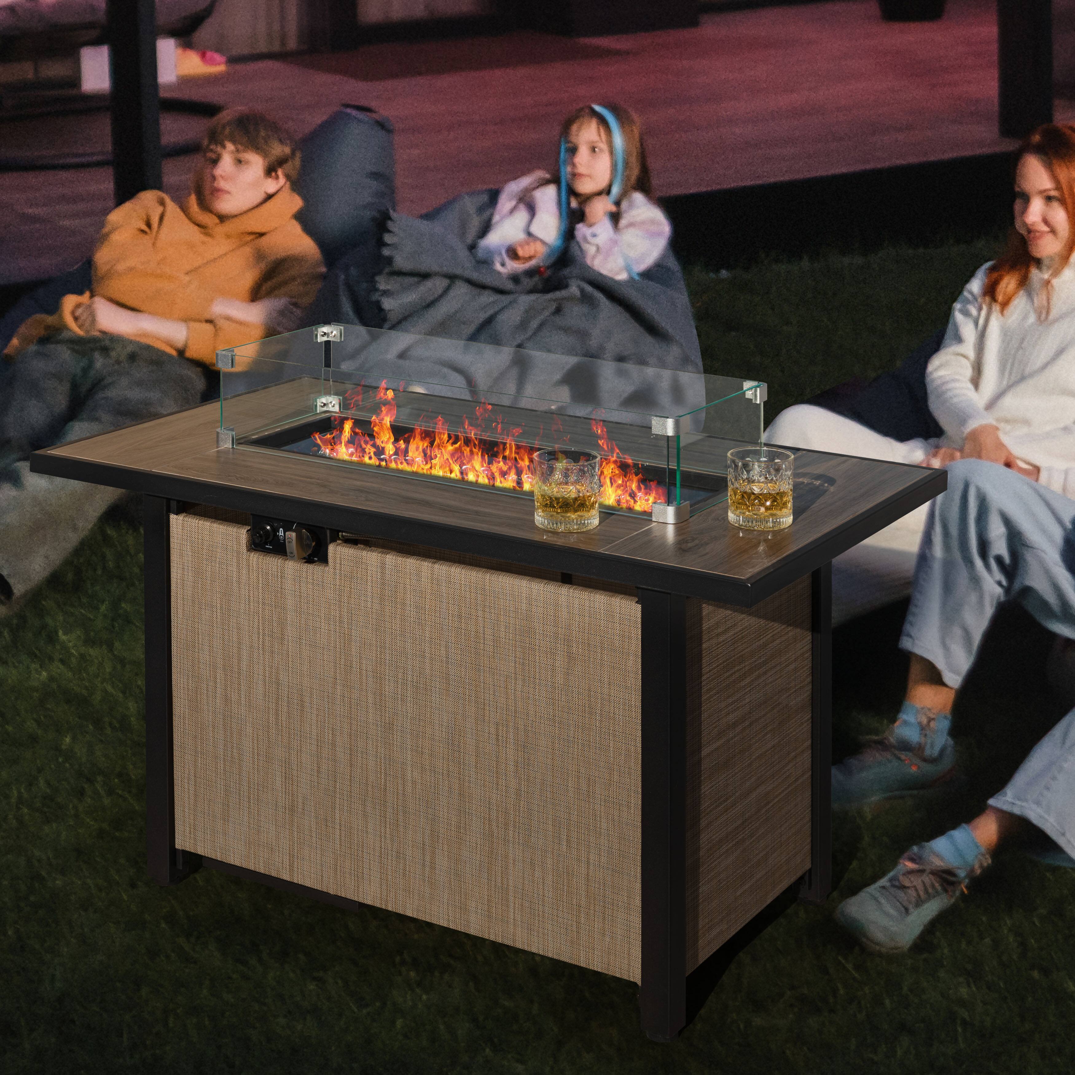 Alt View 10. Nuu Garden - Outdoor 43" Fire Pit Table, 50,000 BTU Propane Fire Pit with Wind Guard - Light Brown.