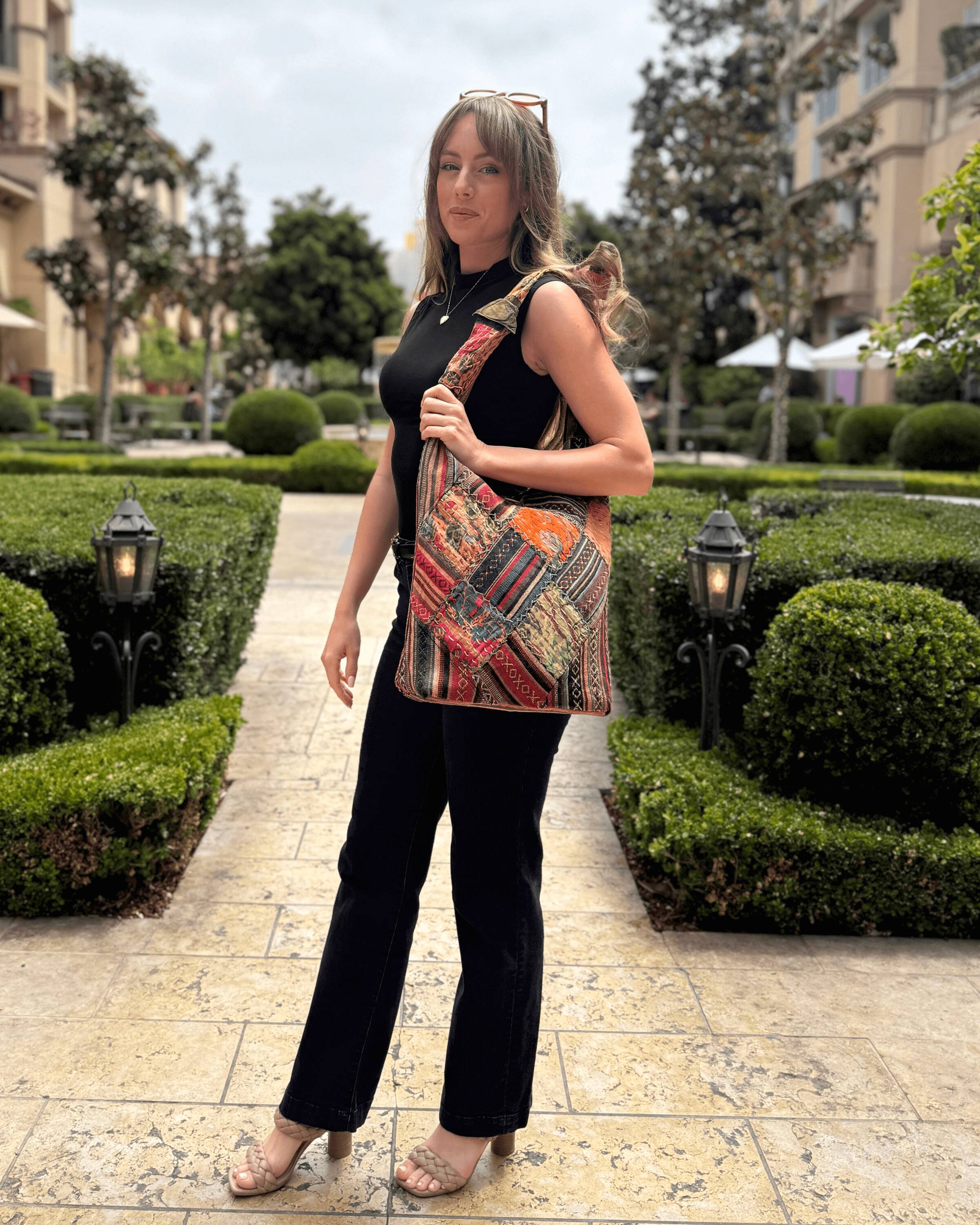 Alt View 3. Kathmandu Collection - Quilted Patchwork Hobo Bag - Quilt Multicolor.