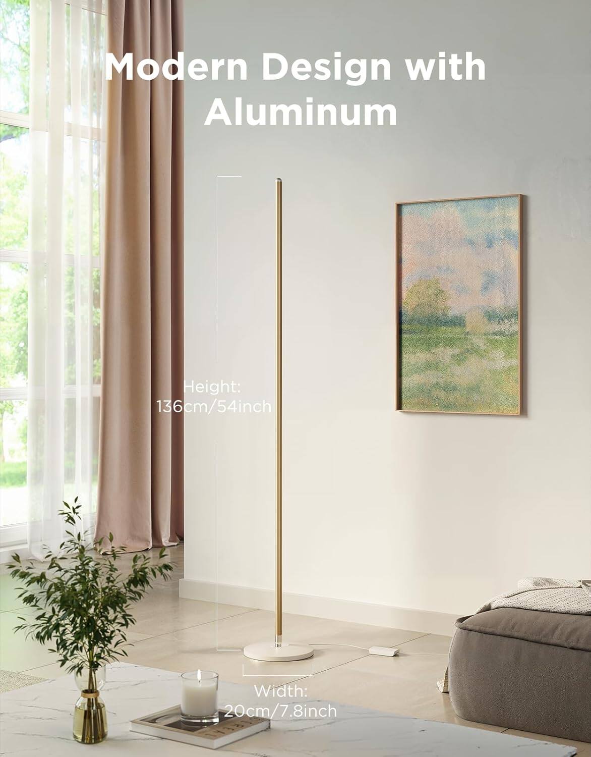 Modern Design with Aluminum  
Height: 136cm/54inch  
Width: 20cm/7.8inch