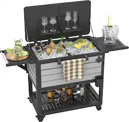 Yardgrace - 104Qt Rolling Cooler Cart, Portable Ice Chest with Wheels, Outdoor Beverage Bar Cart for Pool, BBQ, Patio Parties - Gray