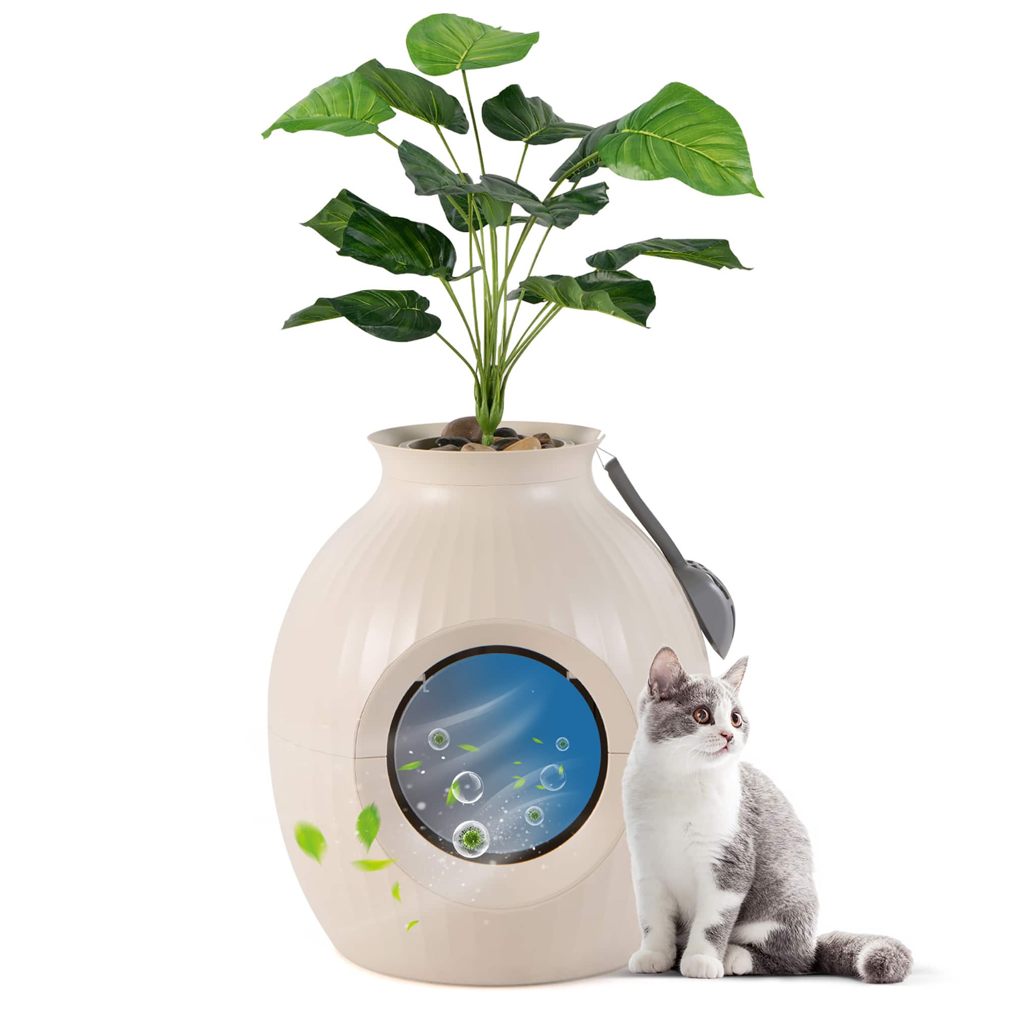 Gymax - Plant Cat Litter Box w/ Smart Odor Removal Hidden Cat Litter Box Furniture - White, Green price history on PriceWatchPro