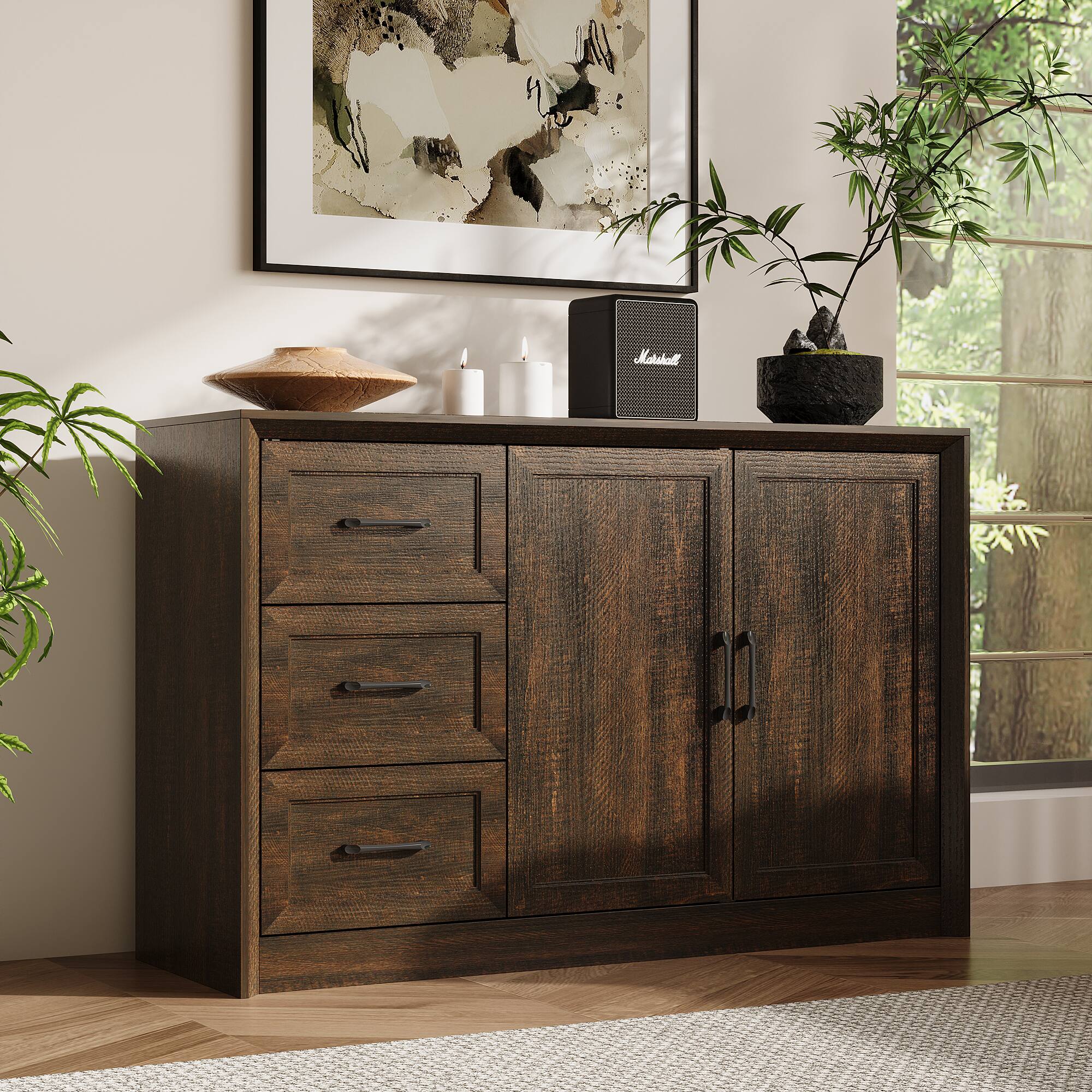 Left. FUFU & GAGA - Multi-Purpose Modern Display Storage Cabinet for Living Room with Drawers & Shelves Organization Unit - Brown.