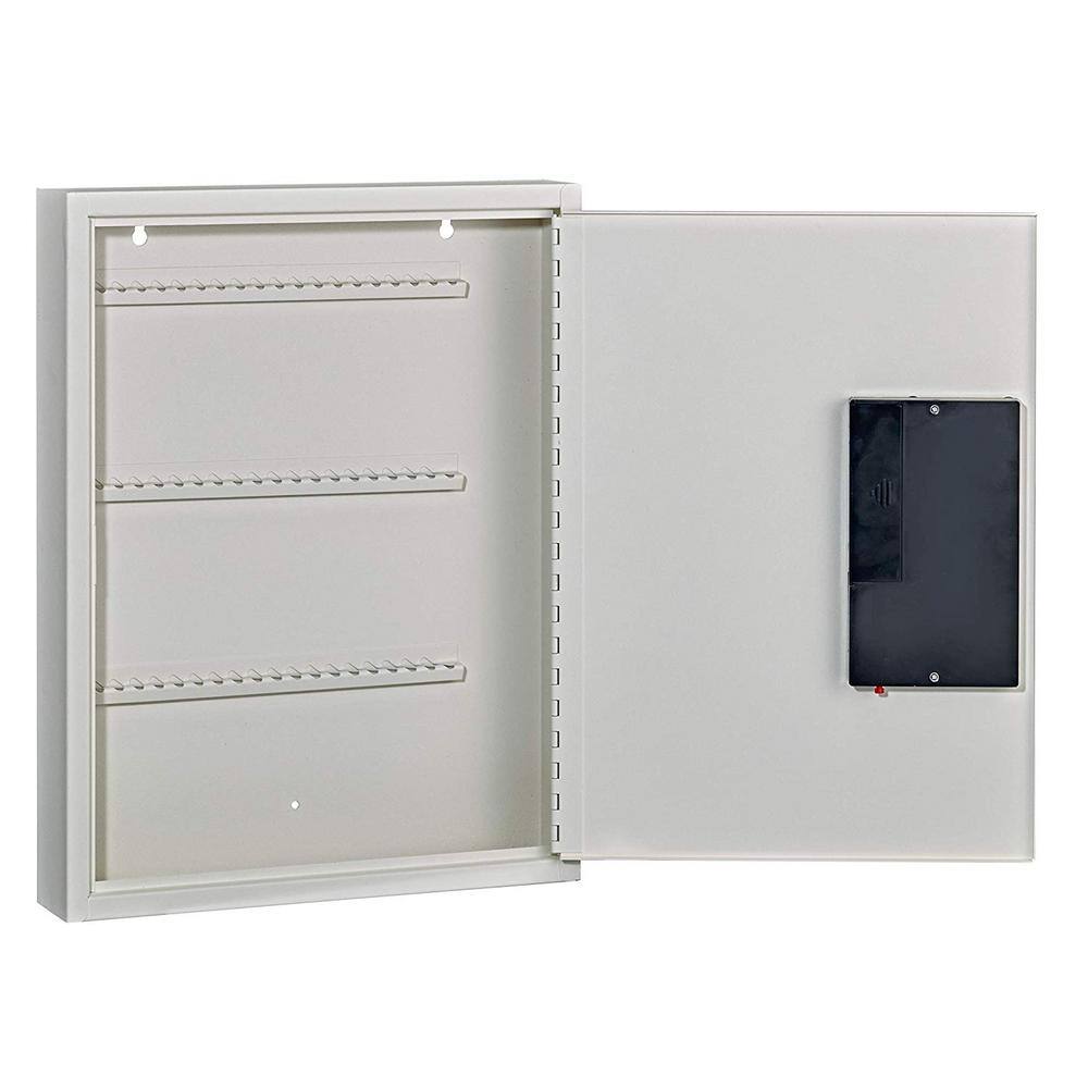 Angle. AdirOffice - Steel Digital Key Cabinet, 60-Key Capacity with Programmable Lock - White.