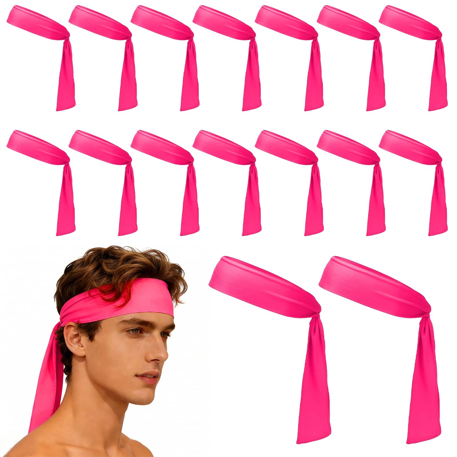 Unique Bargains - Tie Sweatband Headband, Adjustable Non-Slip Moisture Wicking Athletic Headband, 20pcs - For Tennis/Karate/Workout/Yoga - Rose Red price history on PriceWatchPro