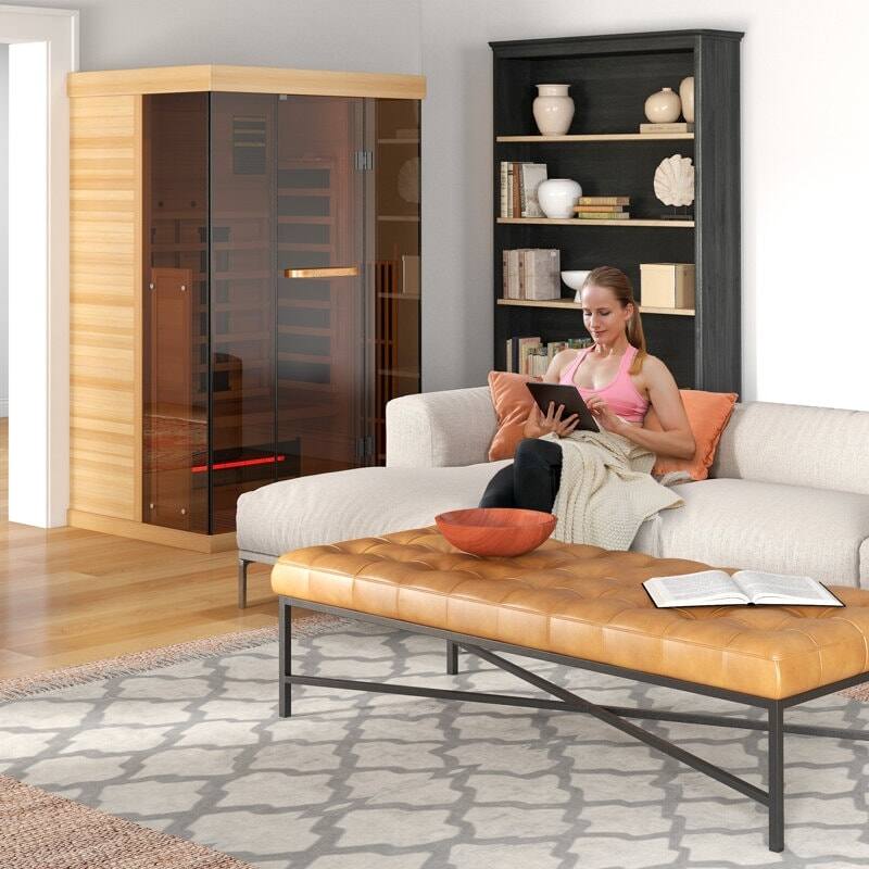 Left. U-HOMY - U-HOMY - Premium Infrared Sauna 2 Person - Wood Color.