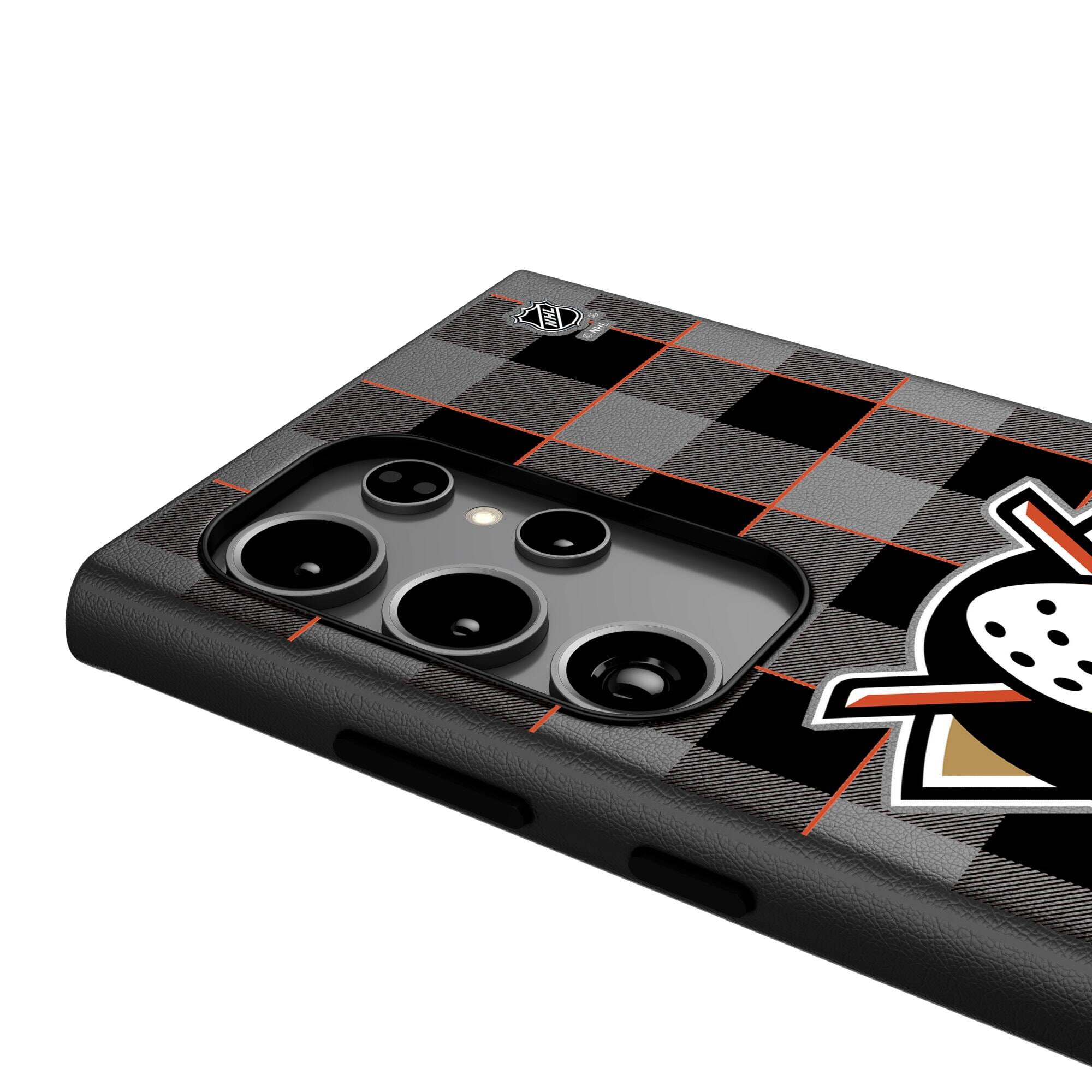 Alt View 3. Keyscaper - Anaheim Ducks Plaid Galaxy Magnetic Bump Case - S24 Ultra - Black.
