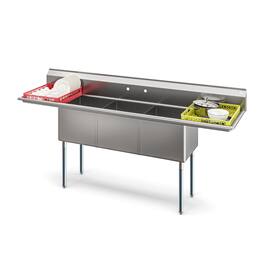 Koolmore - 90 in. Three Compartment Sink Bowl Size 18x18x14 18-Gauge Stainless-Steel with 2 Drainboards - Stainless Steel