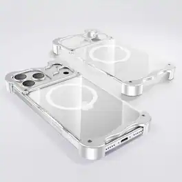 Dteck - Magnetic Clear Hard PC Case for Apple iPhone 17 Pro, Aluminum Metal Bumper Shockproof Slim Reinforced Corner Phone Cover - Silver