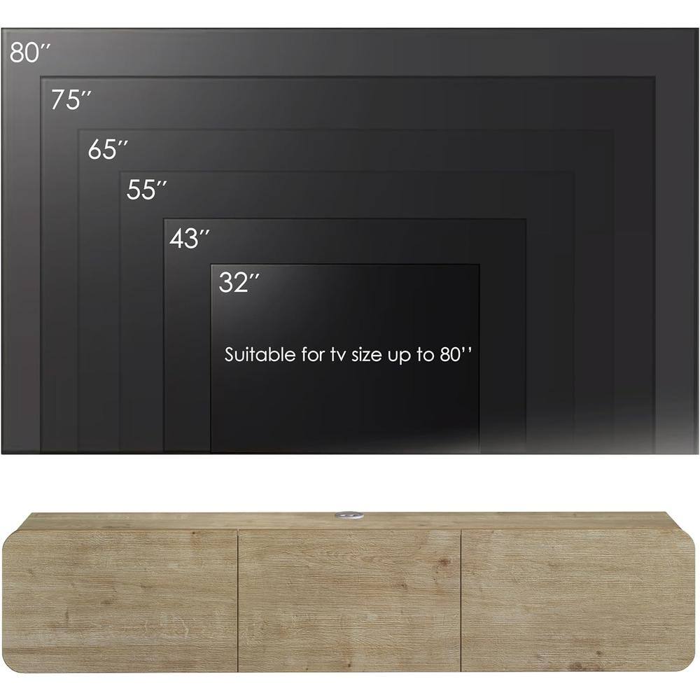 Atelier Mobili - Modern Floating TV Stand Wall Mounted for 80 Inch TV - Oak