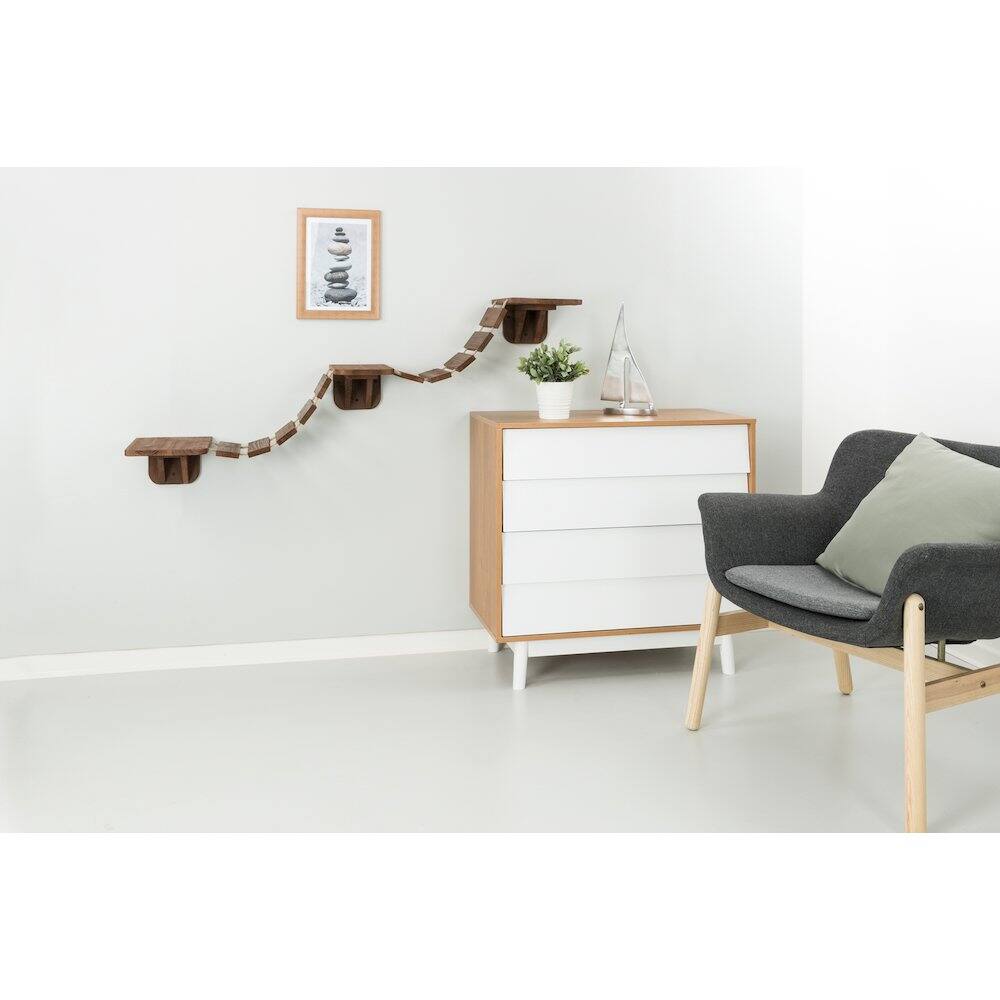 Angle. TRIXIE - Multi-Level Wall Mounted Cat Perch with Bridge - Espresso Brown.
