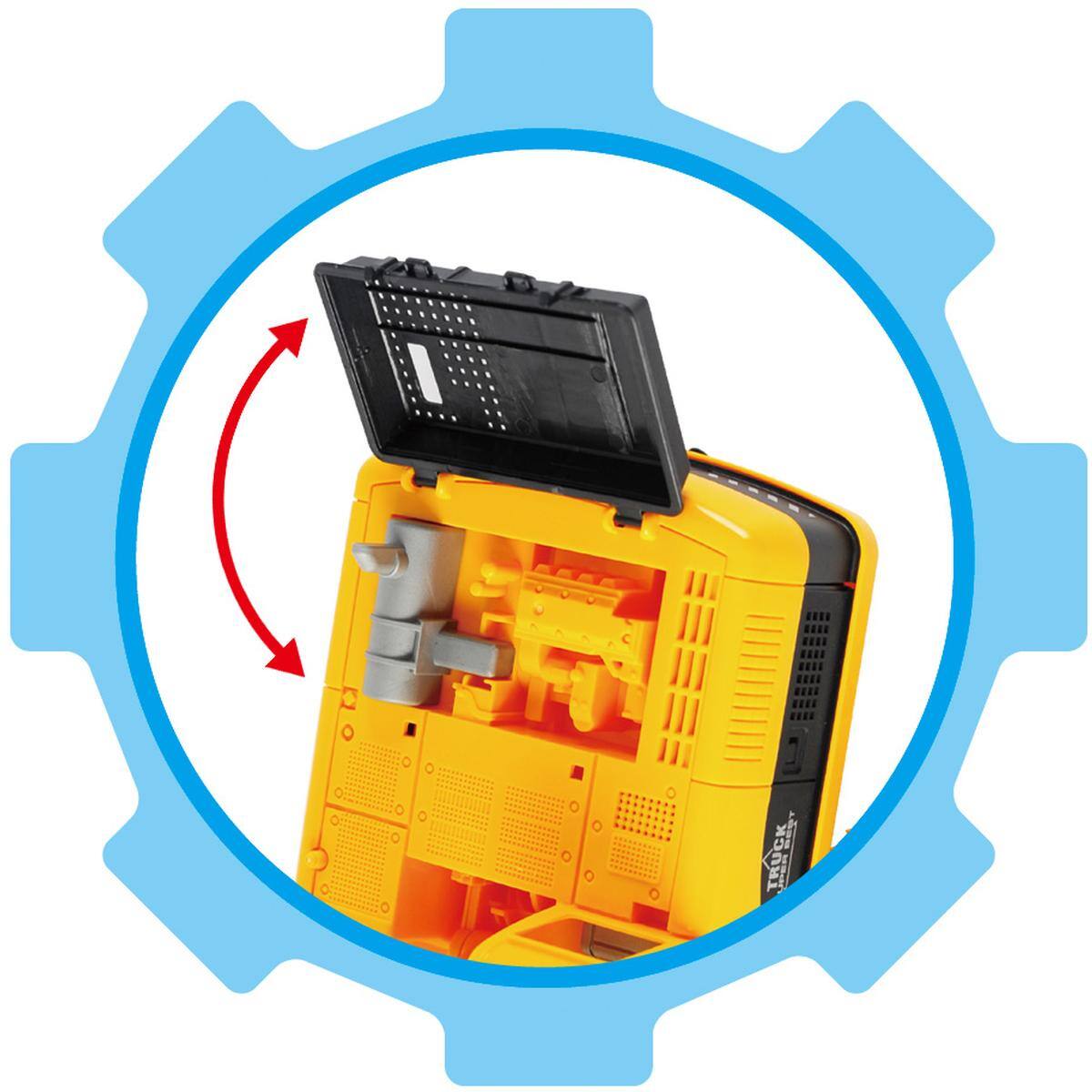 Left. JuzToys - Kids Toys Cars 8" Realistic Excavator Truck – Pull-Back Truck with 360° Rotation, Easy-Handle Shovel, Yellow/Black - Multi.