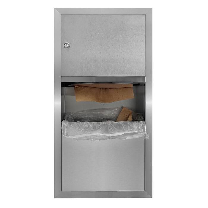 Front. Alpine Industries - Paper Towel Holder, 28" Recessed Paper Towel Dispenser with 2 Gal. Trash - Stainless Steel.