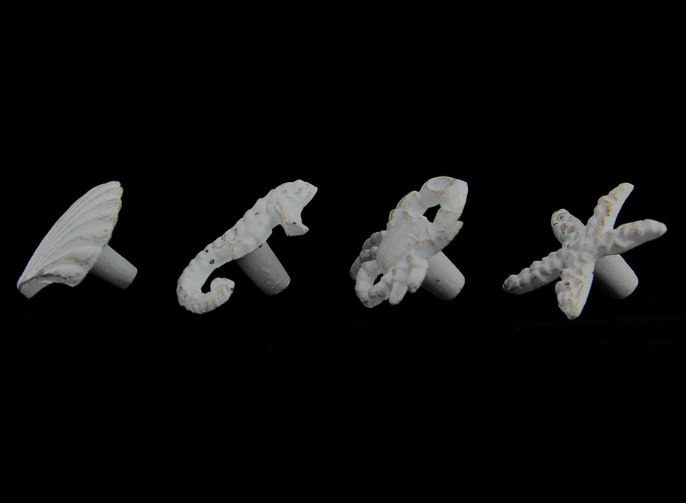 Alt View 1. Zeckos - Coastal Sea Life 4 Piece Cast Iron Drawer Pull Or Cabinet Knob Set - White.