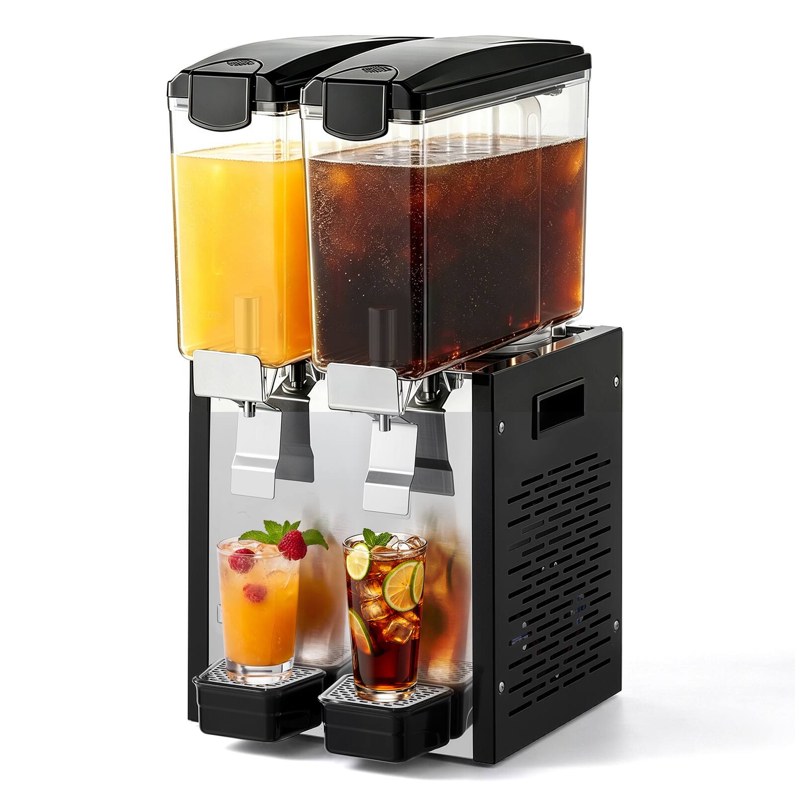 Front. VEVOR - Commercial Beverage Dispenser 2 Tanks 10 L / 10.6 QT Per Tank, Stainless Steel Juice Dispenser, Ice Tea Drink Machine - Black;Silver.