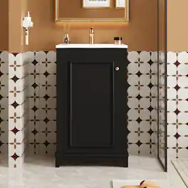 Loheer - 20 Inch Bathroom Vanity with Ceramic Sink, Freestanding Single Vanity Set, Modern Style - Black