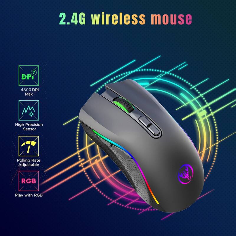 2.4G wireless mouse

- 4800 DPI Max
- High Precision Sensor
- Polling Rate Adjustable
- RGB
- Play with RGB