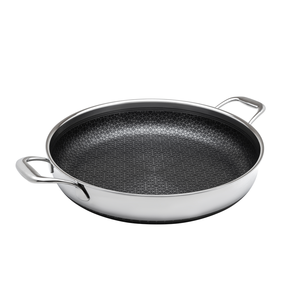 Front. Livwell Brands - DiamondClad™ 14" Hybrid Nonstick Stainless Steel Everything Pan, Dishwasher Safe, PFOA-free – Silver/Black - Black/Silver.