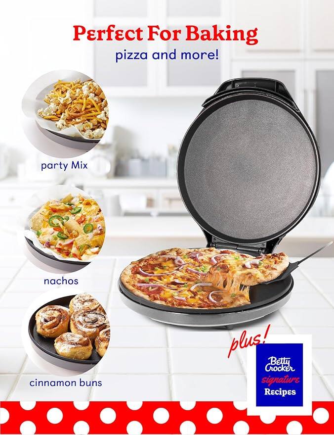 Perfect For Baking pizza and more!  
party Mix  
nachos  
cinnamon buns  
plus!  
Betty Crocker signature Recipes