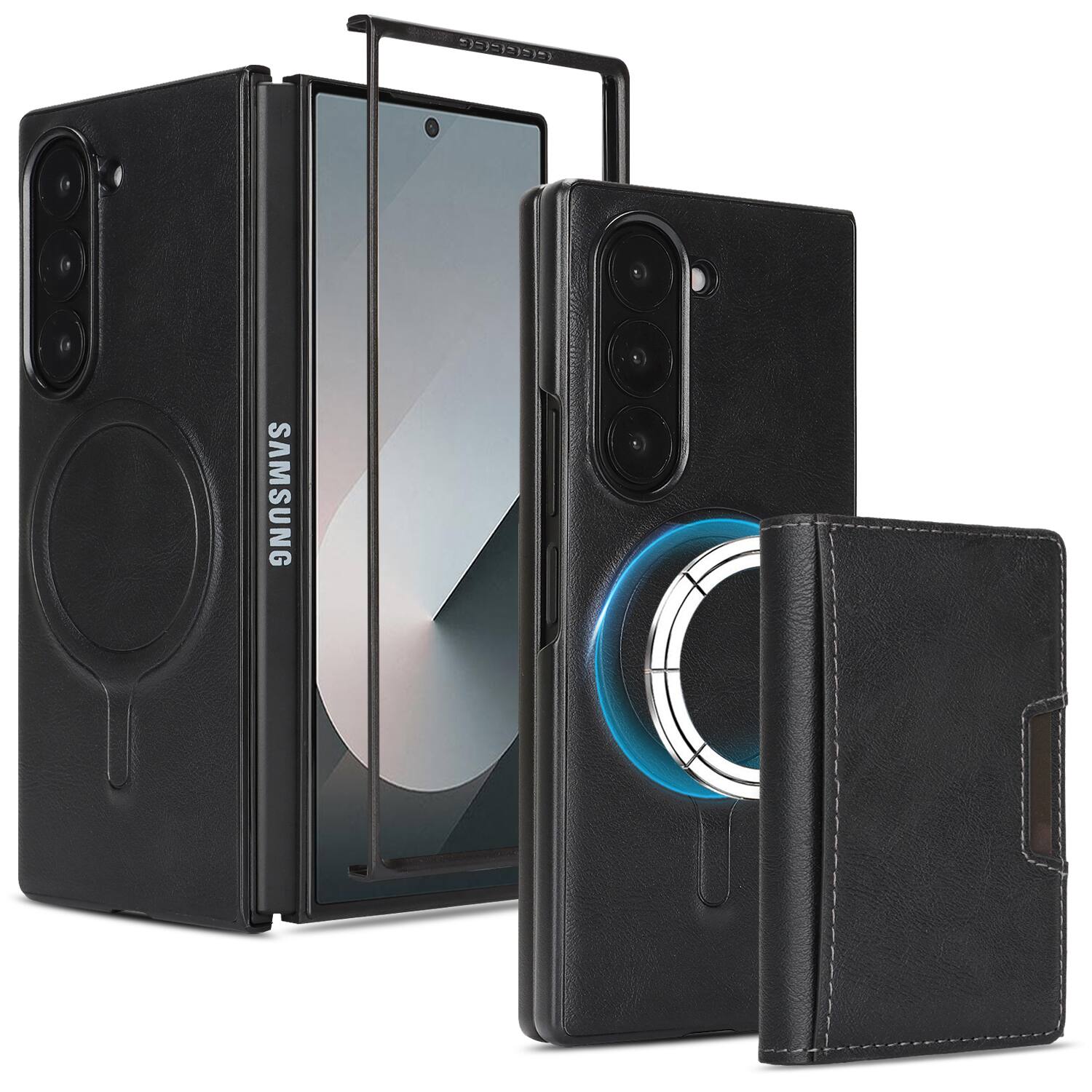 Dteck - 2-in-1 Magnetic Wallet Case for Samsung Galaxy Z Fold7, Shockproof PU Leather Cover with Detachable 7-Card Holder - Black