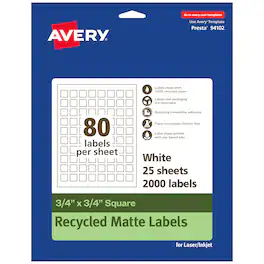 Avery - EcoFriendly Square Labels, 3/4" x 3/4", 2,000ct - White