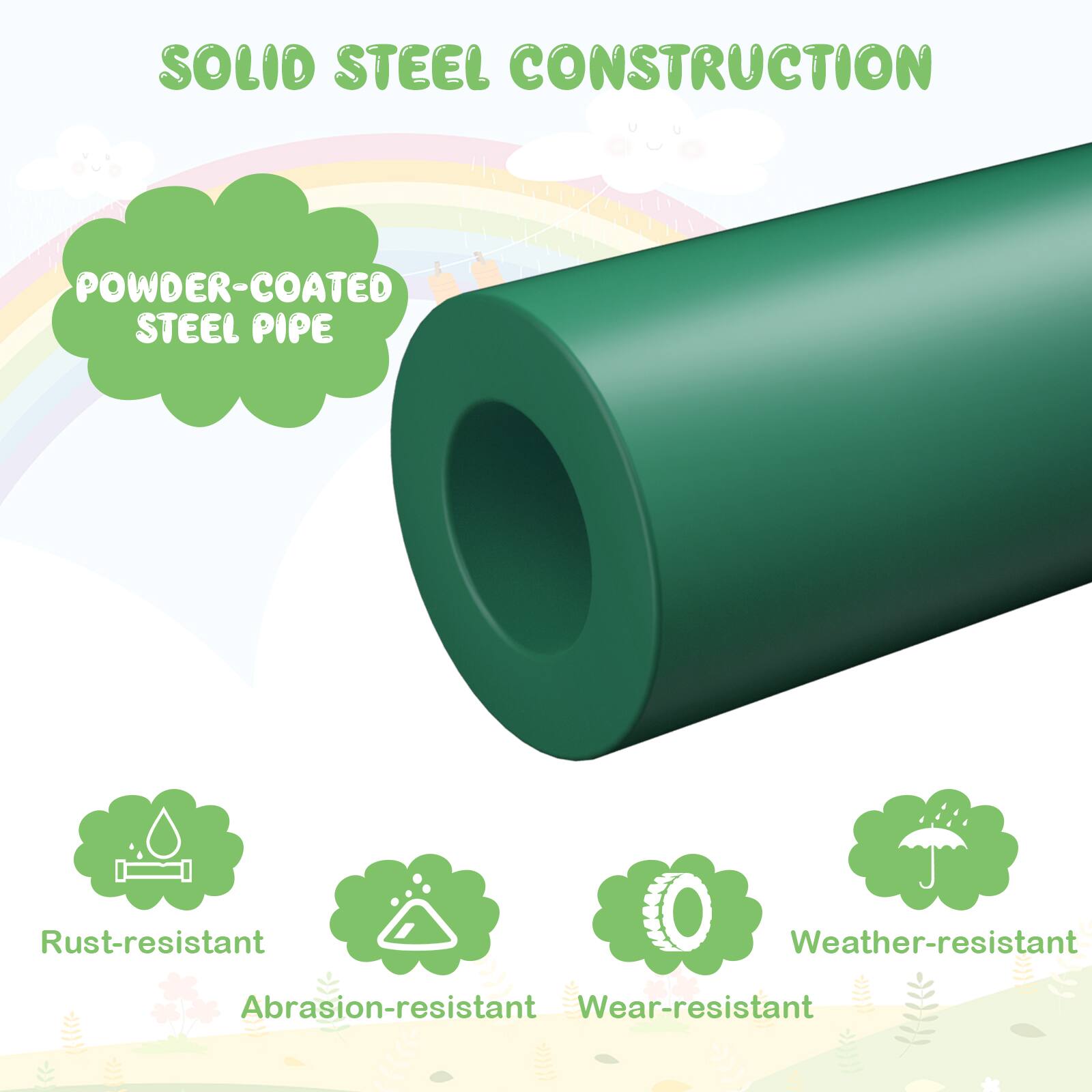 SOLID STEEL CONSTRUCTION

POWDER-COATED STEEL PIPE

- Rust-resistant
- Abrasion-resistant
- Wear-resistant
- Weather-resistant