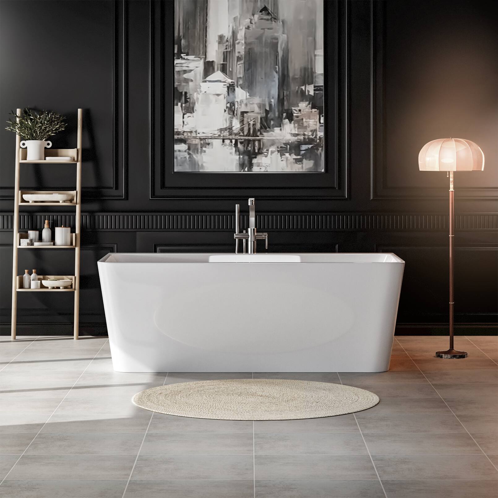 Alt View 4. Empava - 67 in. x 37.5 in. BACK TO WALL Flat Bottom Bath Tub Soaking Bathtub with Center Drain - White.