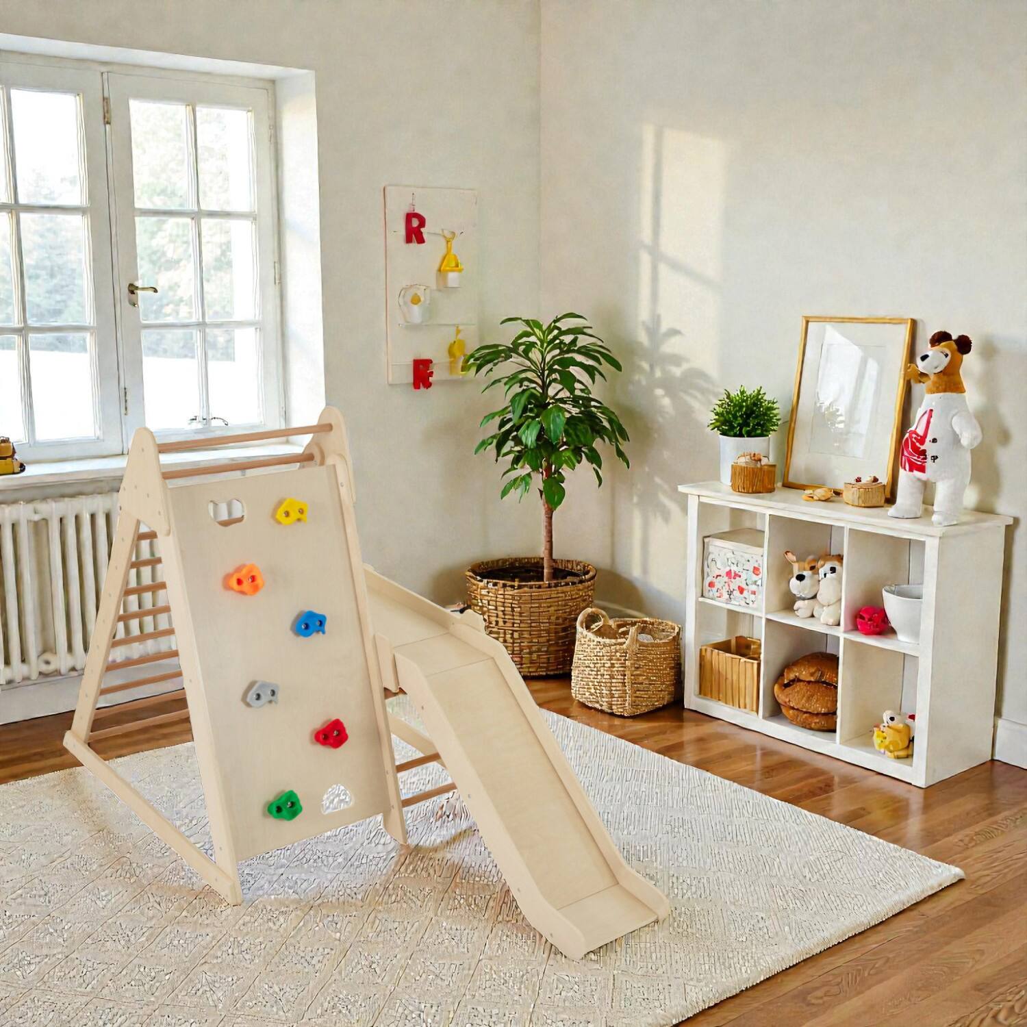 BreeBe - 3-in-1 Indoor Toddler Jungle Gym with Extra-Long Slide - Natural price history on PriceWatchPro