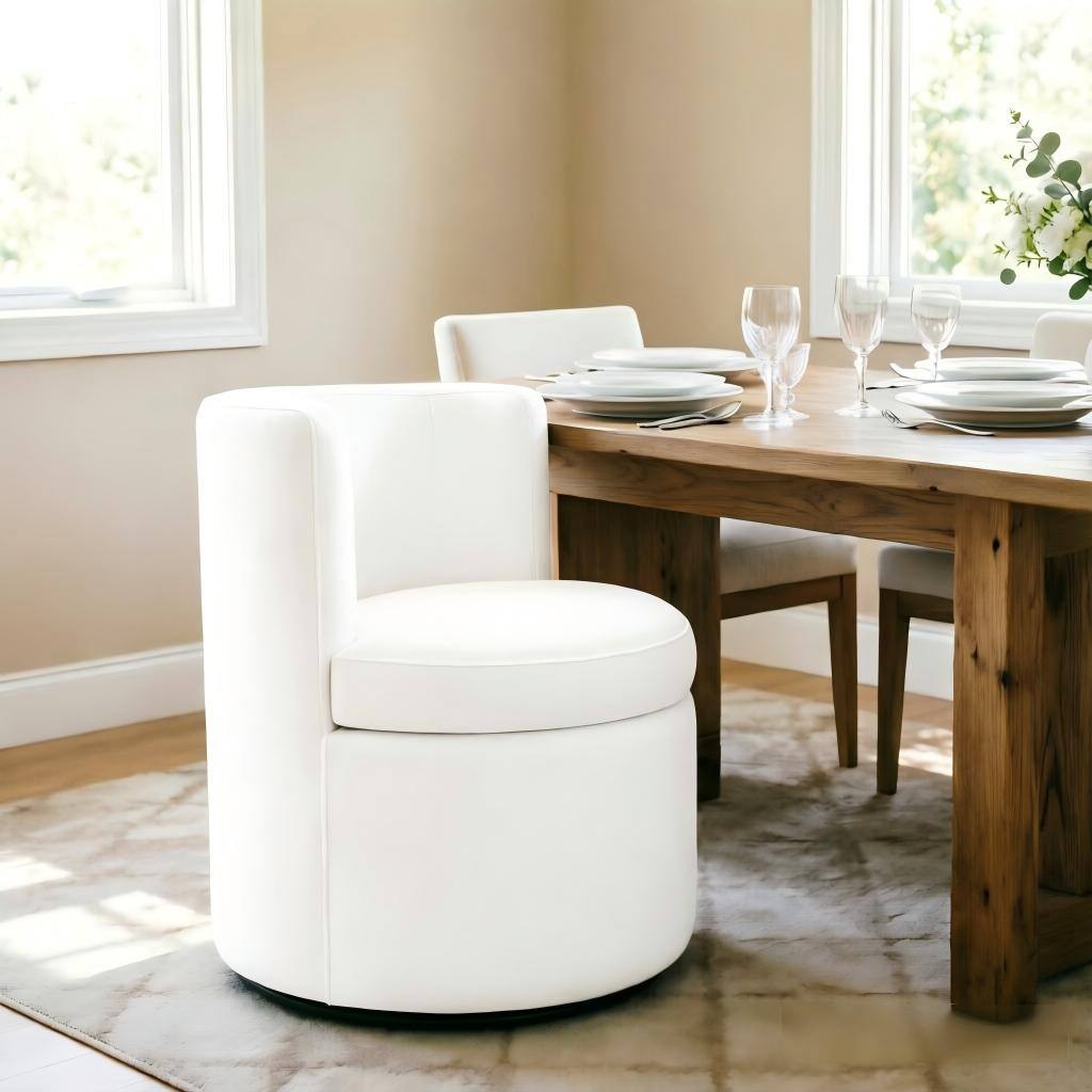 Alt View 7. KERDOM - 1x High Back Barrel Dining Chair With Hidden Storage, Linen Upholstered Slipper Chair Swivel Vanity Stool, No Assembly - White.