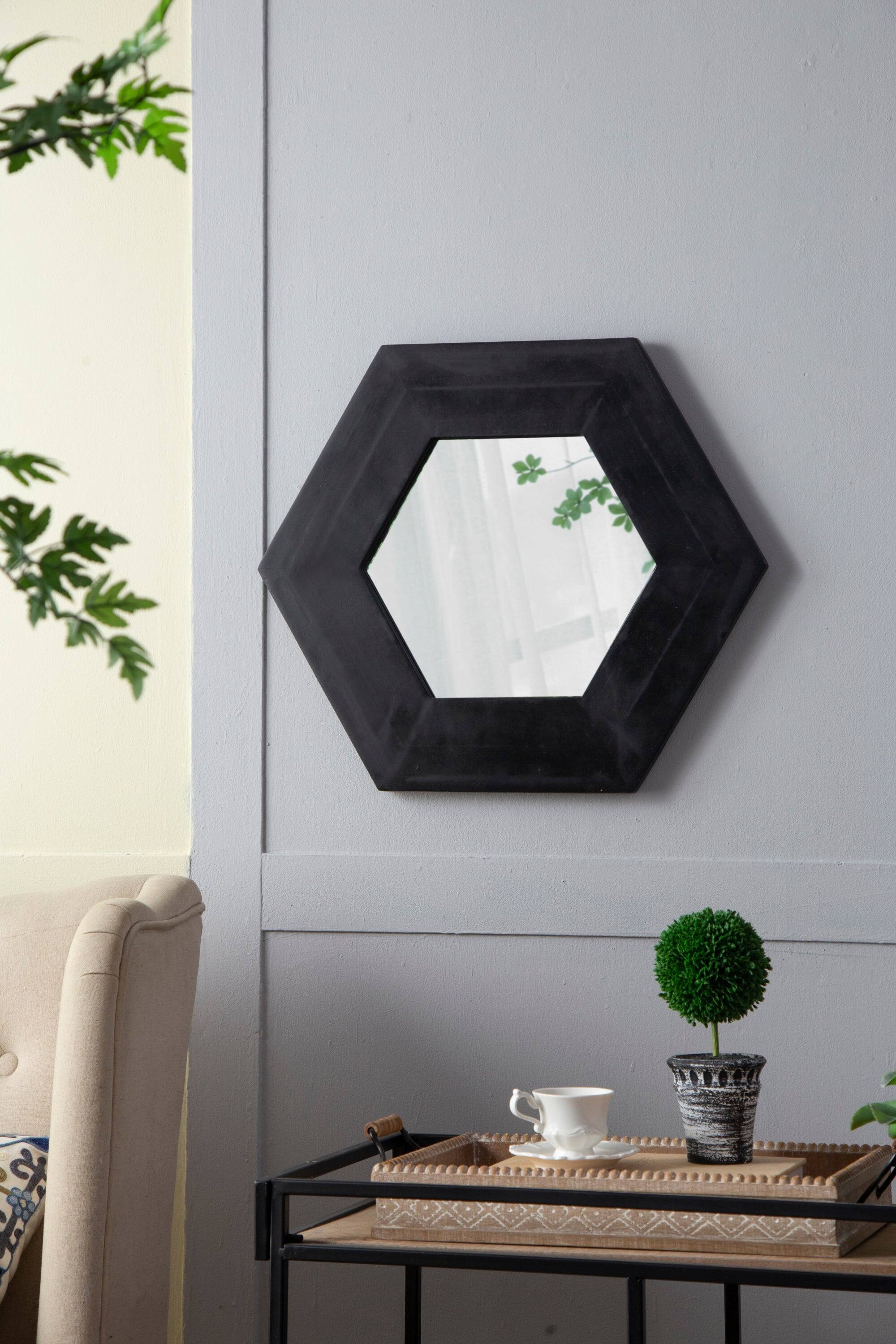 Alt View 1. BreeBe - 18.5' x 18.5' Hexagon Mirror with Solid Wood Frame, Wall Decor for Living Room Bathroom Hallway, Black - Black.